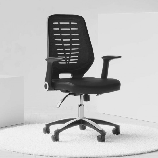 OPERA Mesh Back Leather Seat Office Task Chair with Folding Arms