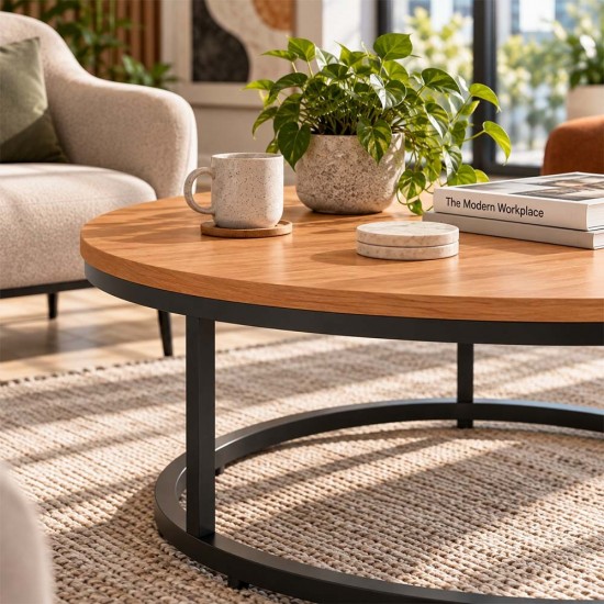ELAPSE Round Coffee Table | Office Breakout Furniture ELAPSE round office breakout coffee table with metal frame