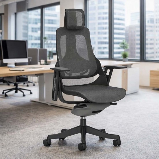 STORM-MK2 Dark Grey Mesh Ergonomic Office Chair - Black Shell