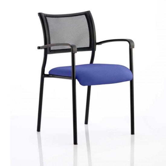CONCEPT BLACK Stackable Meeting Room Chair, Black frame, Mesh Back, With Arms, Bespoke Colour Seat