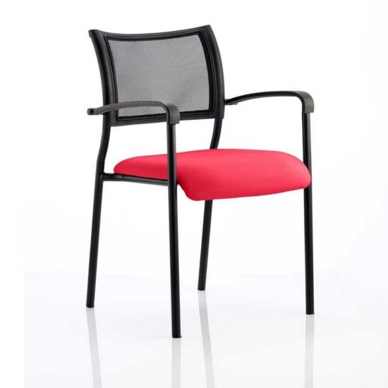 CONCEPT BLACK Stackable Meeting Room Chair, Black frame, Mesh Back, With Arms, Bespoke Colour Seat