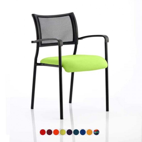 CONCEPT BLACK Stackable Meeting Room Chair, Black frame, Mesh Back, With Arms, Bespoke Colour Seat