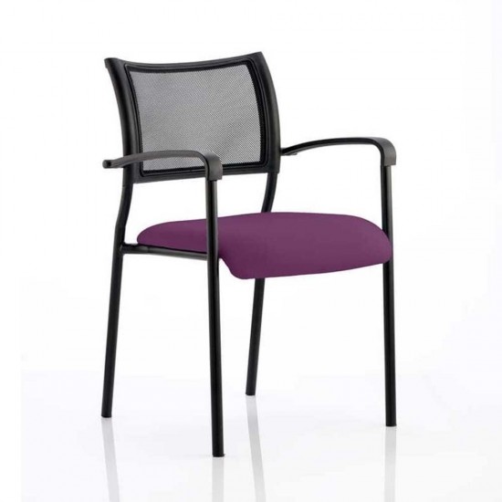 CONCEPT BLACK Stackable Meeting Room Chair, Black frame, Mesh Back, With Arms, Bespoke Colour Seat