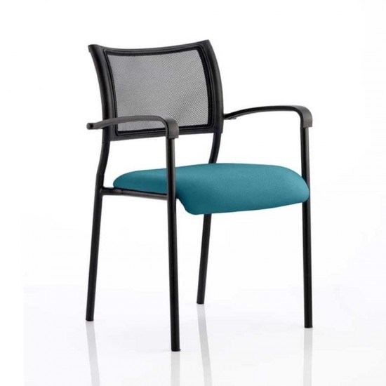 CONCEPT BLACK Stackable Meeting Room Chair, Black frame, Mesh Back, With Arms, Bespoke Colour Seat