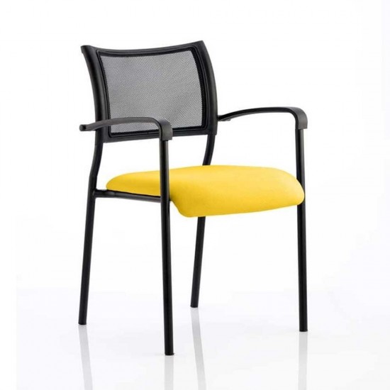 CONCEPT BLACK Stackable Meeting Room Chair, Black frame, Mesh Back, With Arms, Bespoke Colour Seat
