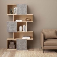 JUHL Asymmetrical Design 4 Shelf Open Bookcase in Hickory / Concrete
