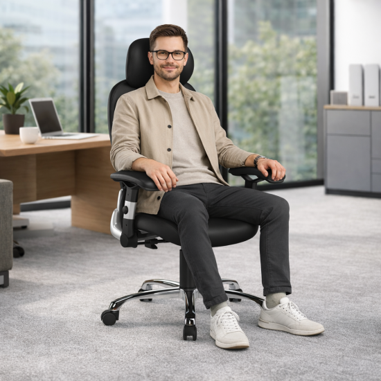 GRANIT 24 Hour Black PU Leather Multi-Function Ergonomic Office Chair with Headrest