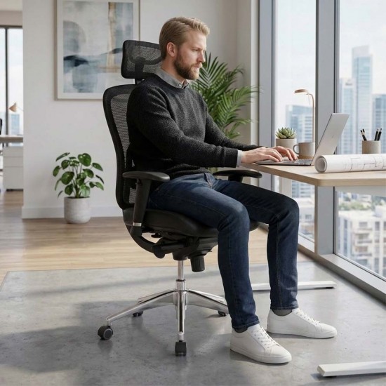 ARLANDA (HR) High Back Leather Mesh Office Chair with Headrest ARLANDA (HR) High Back Leather Mesh Office Chair with Headrest