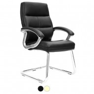 BILLUND Leather Effect High Back Office Visitor Chair with Satin Silver Frame