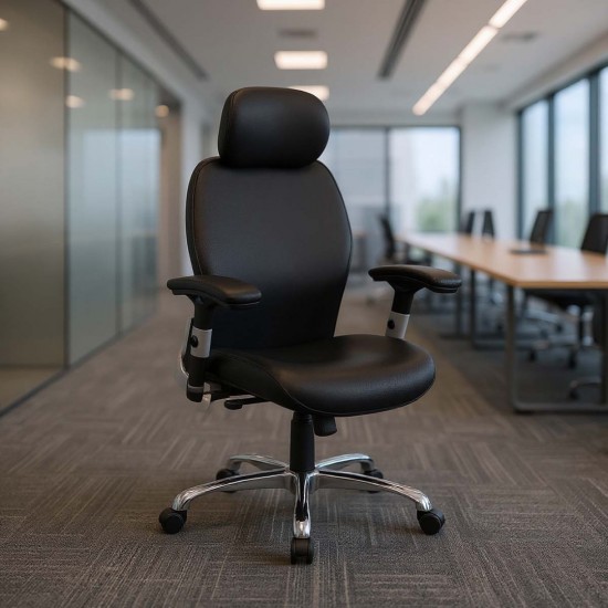 GRANIT 24 Hour Black PU Leather Multi-Function Ergonomic Office Chair with Headrest