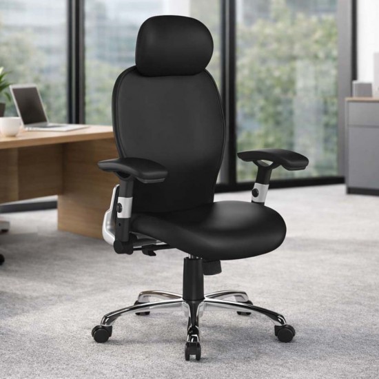 GRANIT 24 Hour Black PU Leather Multi-Function Ergonomic Office Chair with Headrest