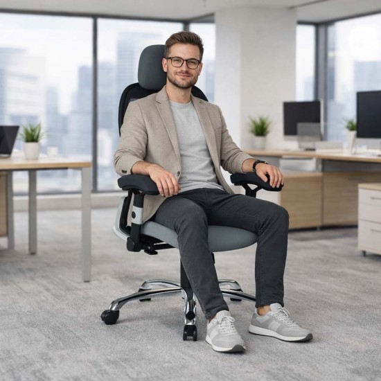 GRANIT 24 Hour Black Mesh with Grey Seat Multi-Function Ergonomic Office Chair with Headrest