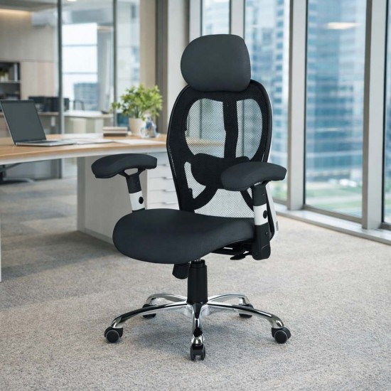 GRANIT 24 Hour Black Mesh Multi-Function Ergonomic Office Chair with Headrest