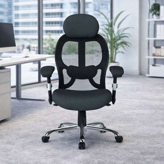 GRANIT 24 Hour Black Mesh Multi-Function Ergonomic Office Chair with Headrest