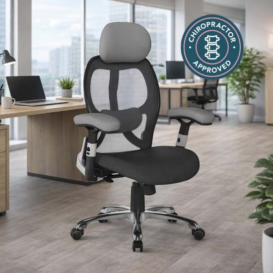 GRANIT 24 Hour Grey Mesh with Black Seat Multi-Function Ergonomic Office Chair with Headrest