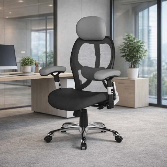 GRANIT 24 Hour Grey Mesh with Black Seat Multi-Function Ergonomic Office Chair with Headrest