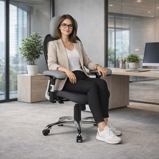 GRANIT 24 Hour Grey Mesh with Black Seat Multi-Function Ergonomic Office Chair with Headrest