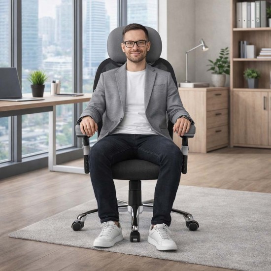 GRANIT 24 Hour Grey Mesh with Black Seat Multi-Function Ergonomic Office Chair with Headrest
