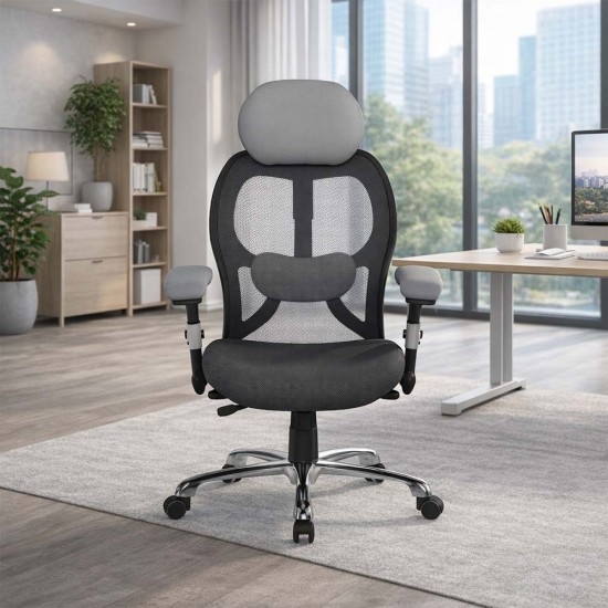 GRANIT 24 Hour Grey Mesh with Black Seat Multi-Function Ergonomic Office Chair with Headrest