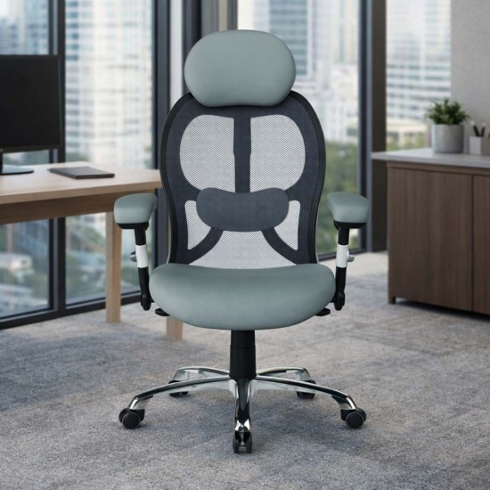 GRANIT 24 Hour Grey Mesh Multi-Function Ergonomic Office Chair with Headrest