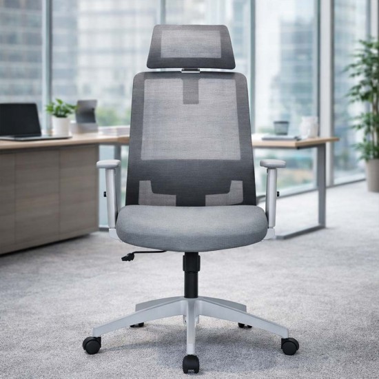 GRANIT 24 Hour Grey Mesh Multi-Function Ergonomic Office Chair with Headrest