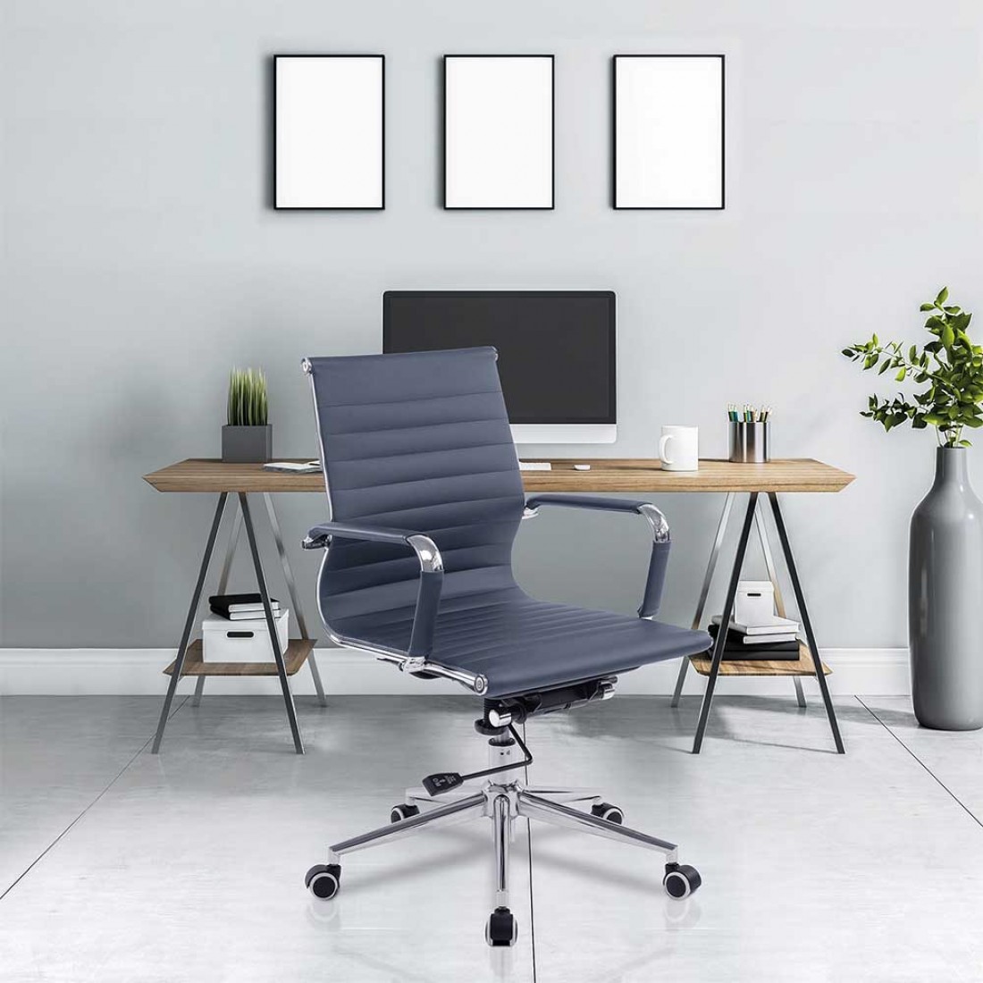 AREZZO Contemporary Design Black, white, Grey Leather Office Chair with