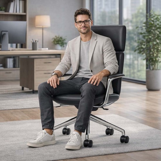 NOVA Minimalist Contemporary Design High Back Black Leather Executive Office Chair 