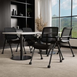 STRATA Black Mesh Back Folding Conference Meeting Room Chair with Arms