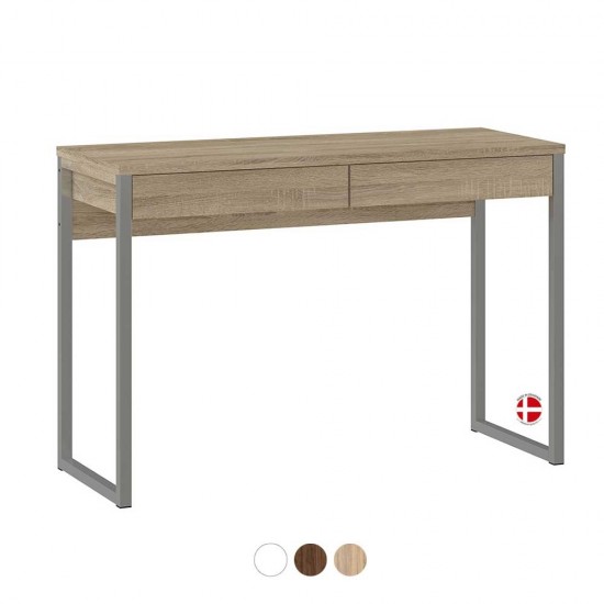 HANSEN Compact Desk with 2 Drawers - White High Gloss