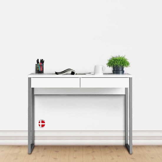 HANSEN Compact Desk with 2 Drawers - White High Gloss