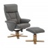 PROVENCE Leather Swivel Recliner, Grey with Natural Base + Footstool
