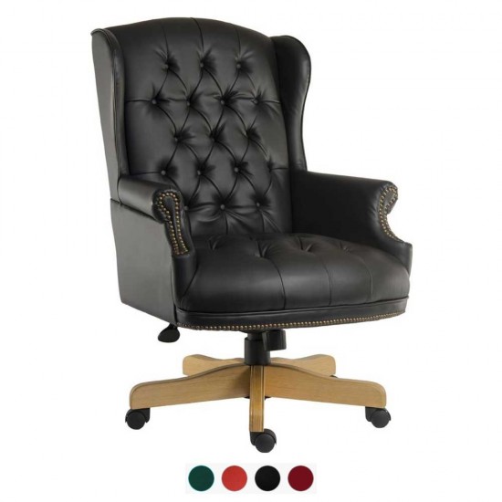 DRUMOAK Large Black Leather Traditional Style Executive Office Armchair