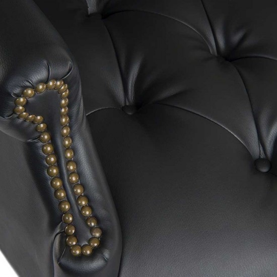 DRUMOAK Large Black Leather Traditional Style Executive Office Armchair