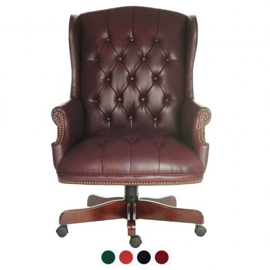 DRUMOAK Large Burgundy Leather Traditional Office Study Chairs