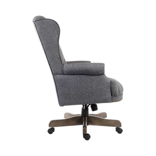 DRUMOAK Large Grey Fabric Traditional Style Executive Office Armchair