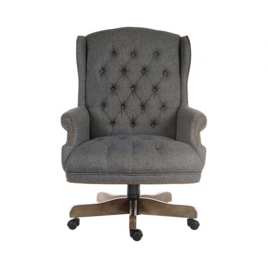 DRUMOAK Large Grey Fabric Traditional Style Executive Office Armchair