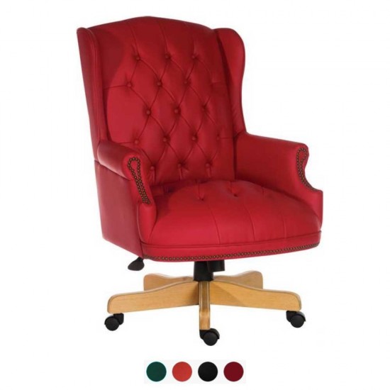 DRUMOAK Large Red Leather Traditional Style Executive Office Armchair DRUMOAK Large Red Leather Traditional Style Executive Office Armchair