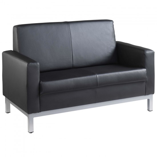 Como Contemporary 2 Seat Black Faux, Modern Faux Leather Sofa