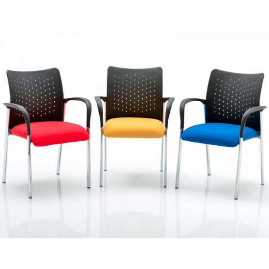 BARNES Meeting Room Chairs with Arms, Chrome Frame, Nylon Back,  Bespoke Colour Seat Options