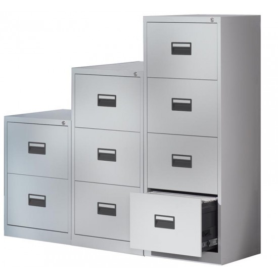 Contract Quality 2 Drawer Steel Office Filing Cabinets, Black, White, Grey