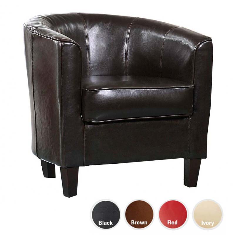 Single Seat Curved Bonded Leather Tub Chair, Dark Brown Leather Tub Chair
