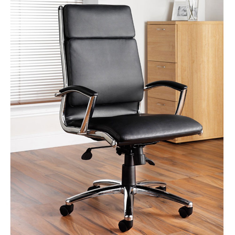 SIENNA Contemporary Chrome/ Black Faux Leather Executive Office Chair