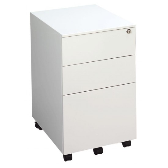 White Steel 3 Drawer Underdesk Mobile Office Storage Pedestal