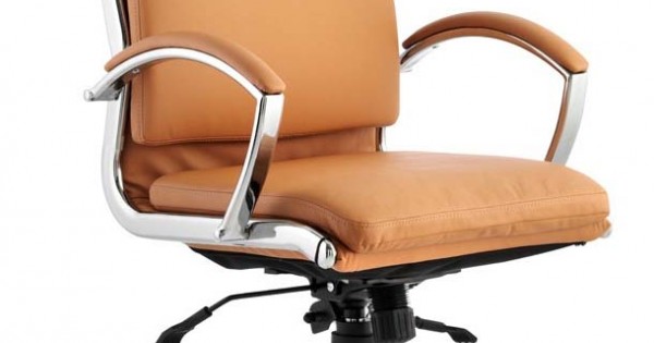 Tan Leather Mid Back Executive Office, Tan Leather Office Chair No Arms